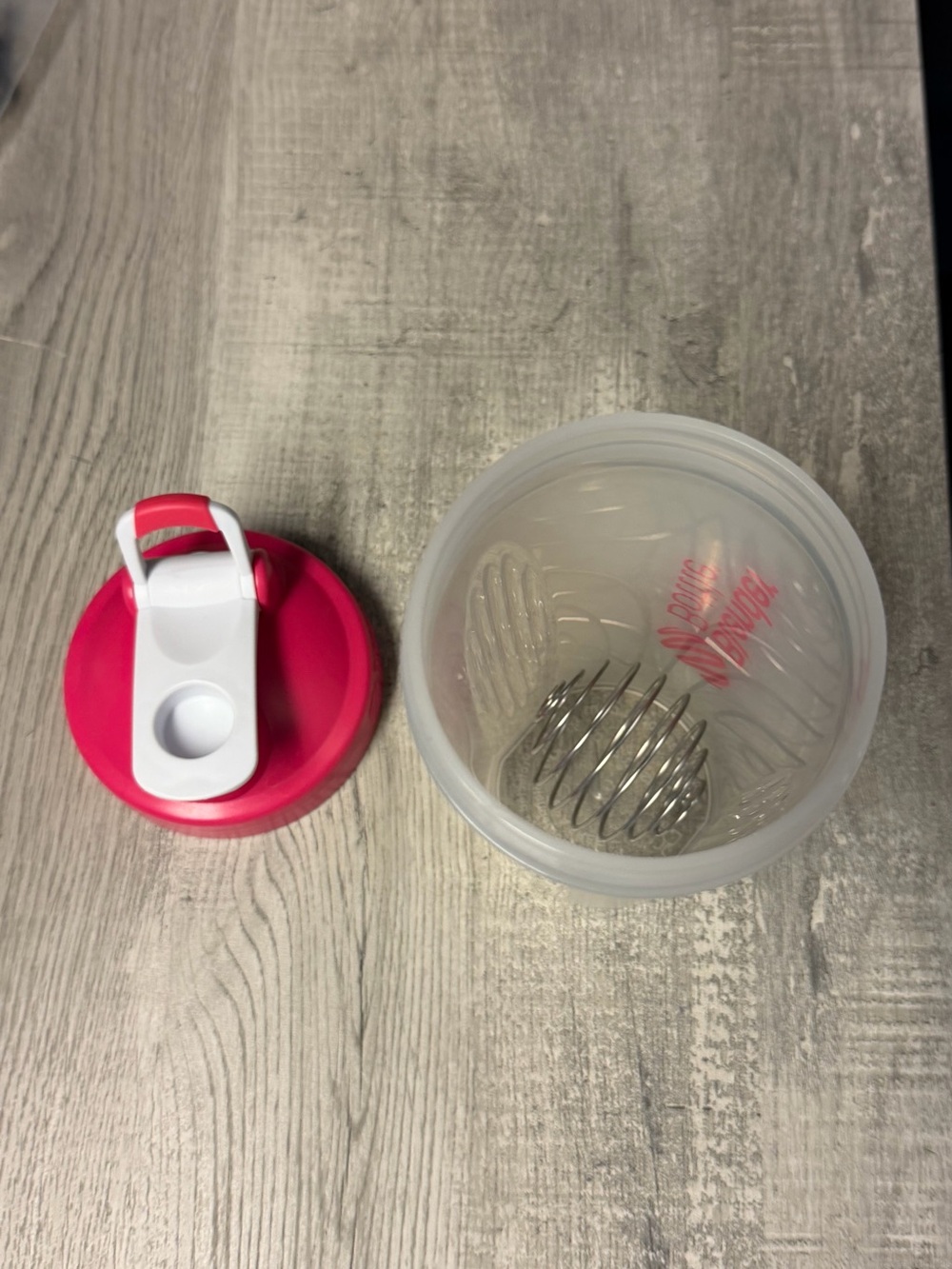 Blender bottle, clear & Pink with White accent